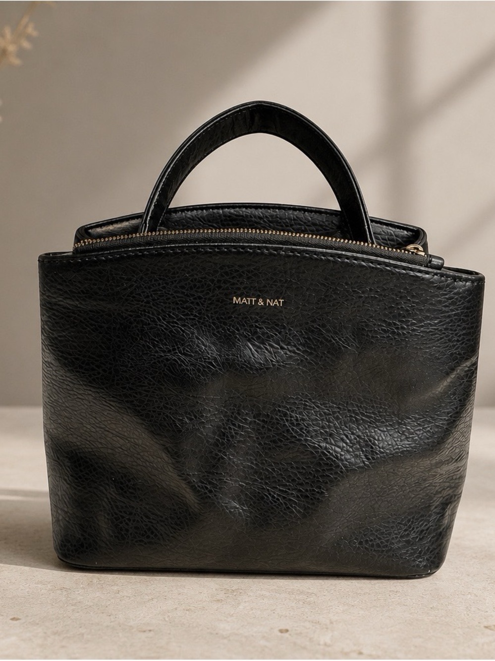 2405 - Matt & Nat Black Vegan Leather Multi-Compartment Top Handle Bag / Satchel